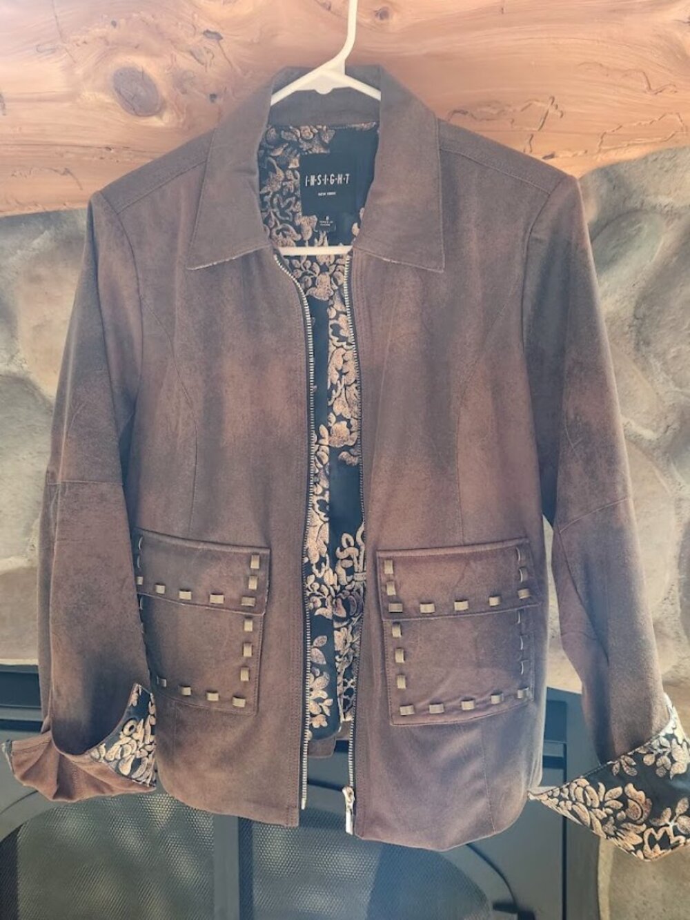 Insight New York Brown Suede Jacket with Studded Pockets - Size 8!